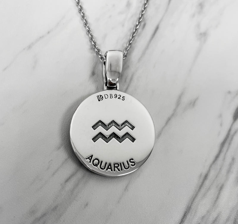 Aquarius Zodiac Necklace for Men - Oxidised Sterling Silver