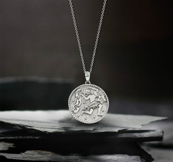 Aquarius Zodiac Necklace for Women with CZ stone - Sterling Silver