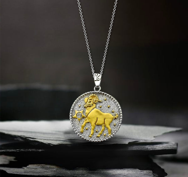 Aries Zodiac Necklace for Women with Two tone CZ stone - 14K Gold Plating