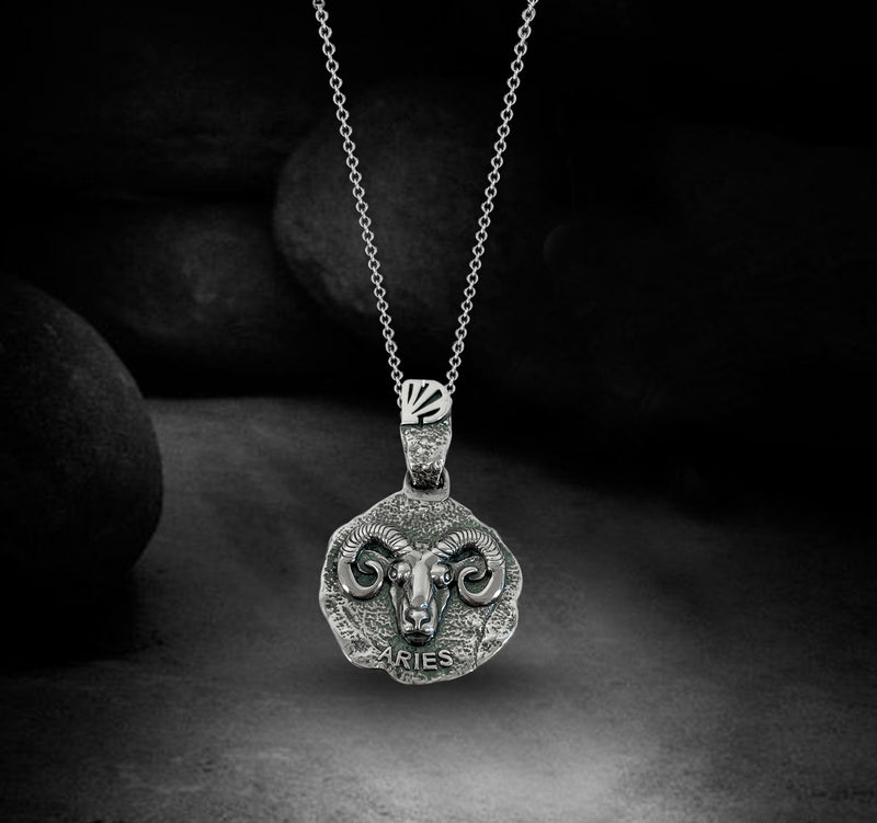 Aries Zodiac Necklace for Men - Oxidised Sterling Silver