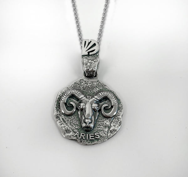 Aries Zodiac Necklace for Men - Oxidised Sterling Silver