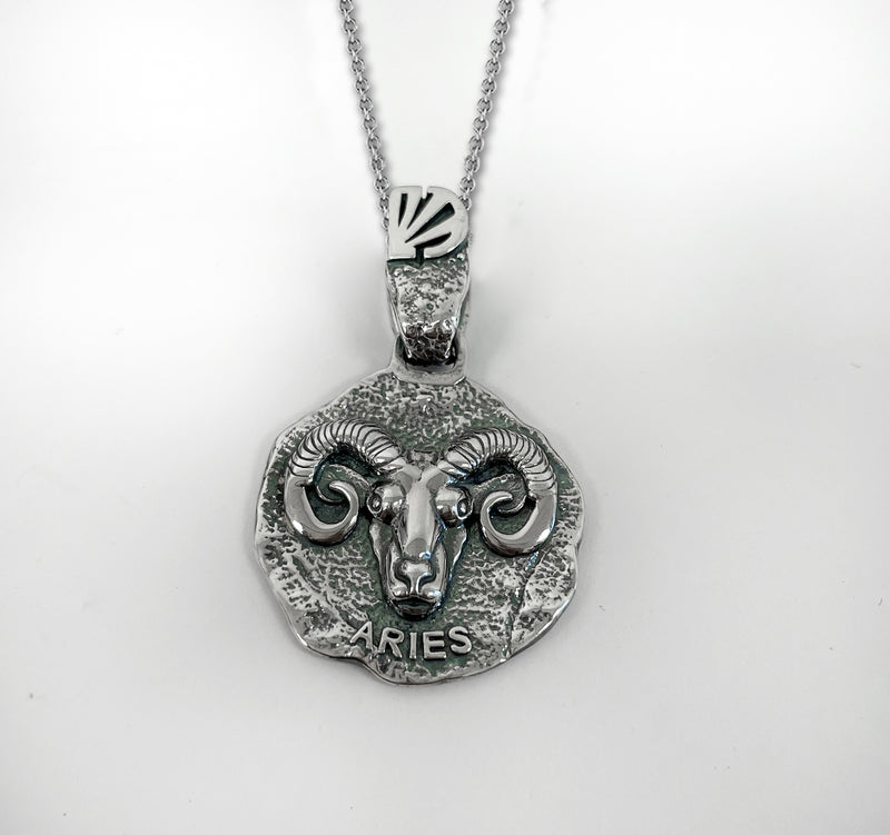 Aries Zodiac Necklace for Men - Oxidised Sterling Silver