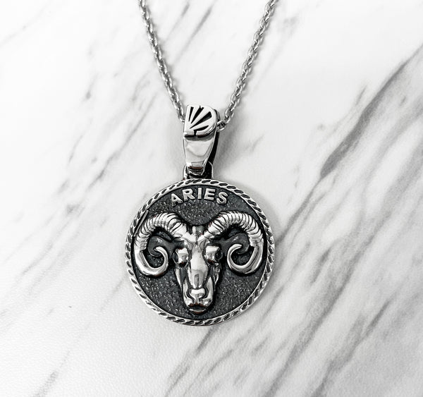 Aries Zodiac Necklace for Men - Oxidised Sterling Silver