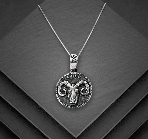 Aries Zodiac Necklace for Men - Oxidised Sterling Silver