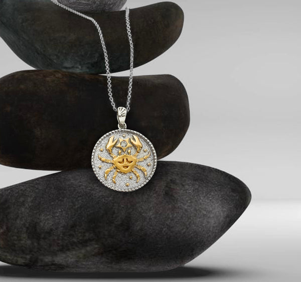 Cancer Zodiac Necklace for Women with Two tone CZ stone - 14K Gold Plating