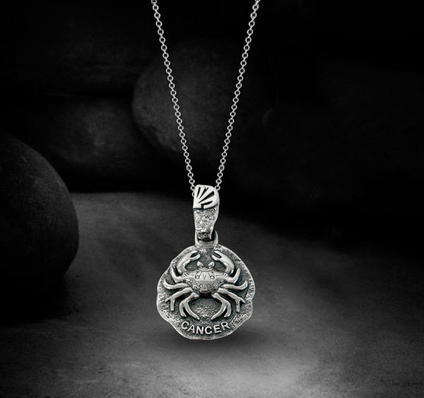 Cancer Zodiac Necklace for Men - Oxidised Sterling Silver