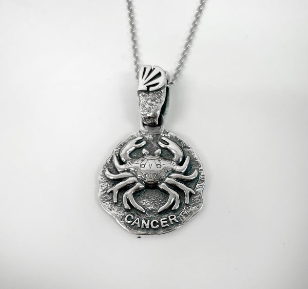 Cancer Zodiac Necklace for Men - Oxidised Sterling Silver