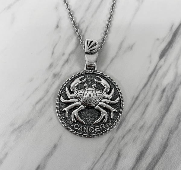 Cancer Zodiac Necklace for Men - Oxidised Sterling Silver