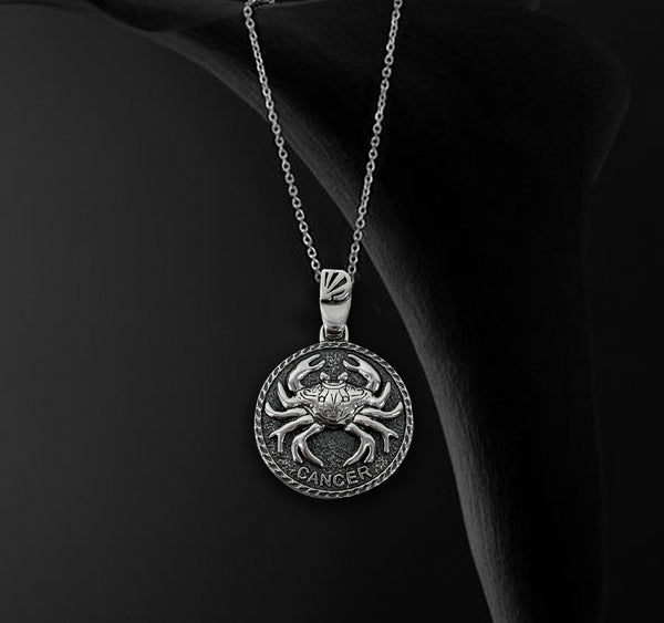 Cancer Zodiac Necklace for Men - Oxidised Sterling Silver