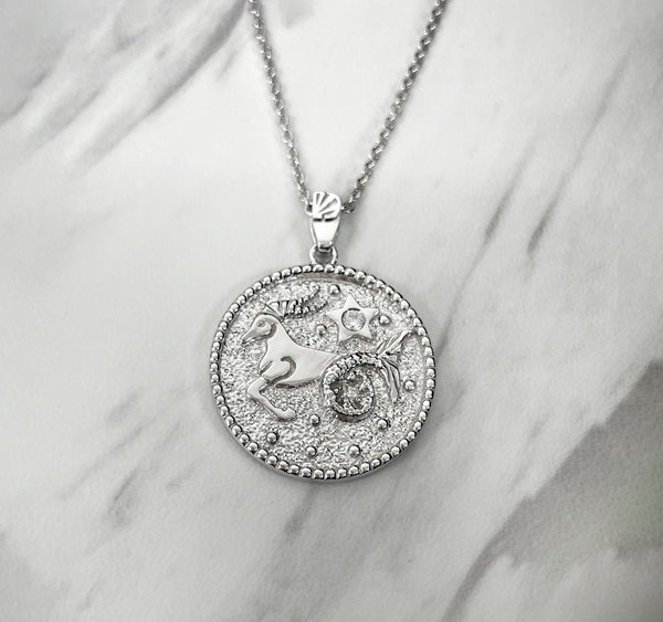 Capricorn Zodiac Necklace for Women with CZ stone - Sterling Silver