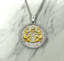 Gemini Zodiac Necklace for Women with Two tone CZ stone - 14K Gold Plating