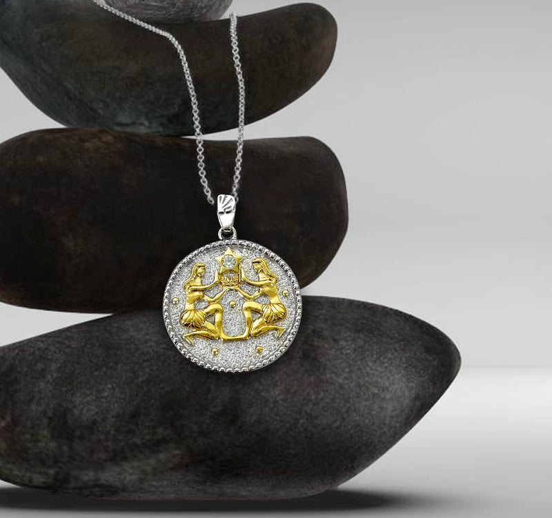 Gemini Zodiac Necklace for Women with Two tone CZ stone - 14K Gold Plating