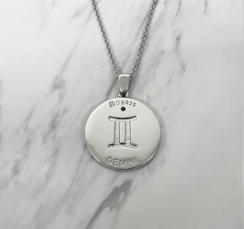 Gemini Zodiac Necklace for Women with CZ stone - Sterling Silver