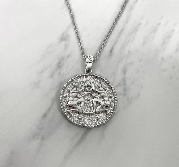 Gemini Zodiac Necklace for Women with CZ stone - Sterling Silver