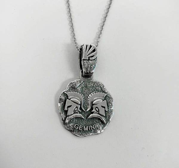 Gemini Zodiac Necklace for Men - Oxidised Sterling Silver