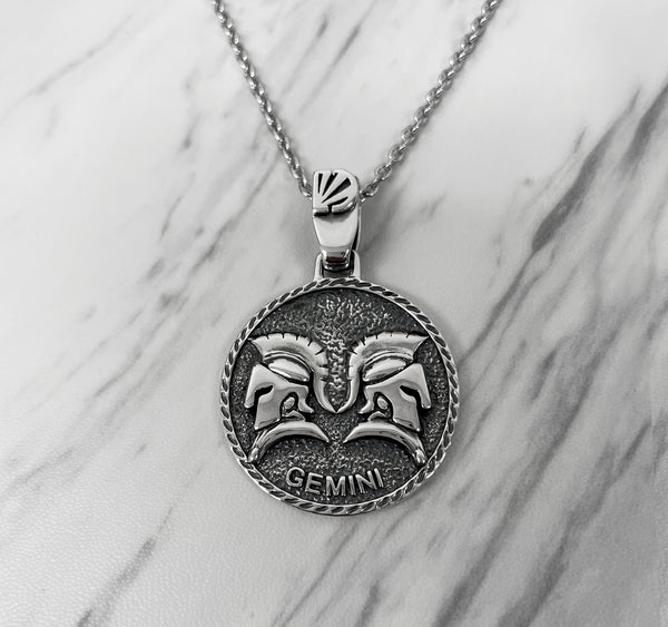 Gemini Zodiac Necklace for Men - Oxidised Sterling Silver