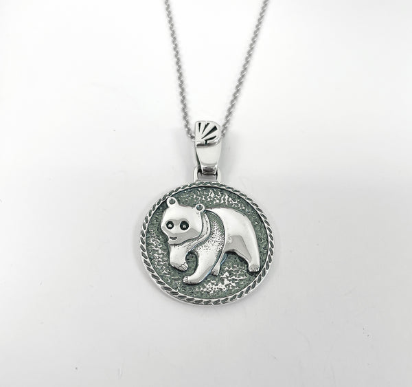 Giant Panda Necklace - Oxidised Sterling Silver