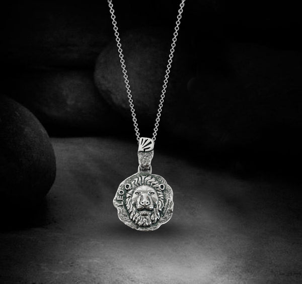 Leo Zodiac Necklace for Men - Oxidised Sterling Silver