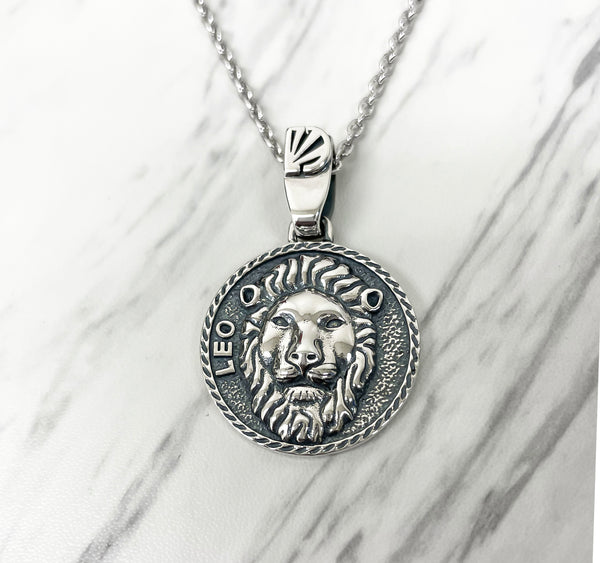 Leo Zodiac Necklace for Men - Oxidised Sterling Silver