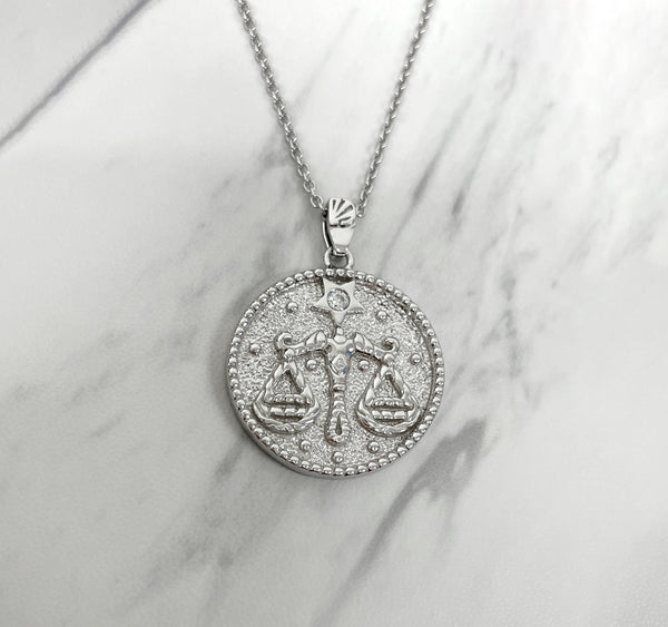 Libra Zodiac Necklace for Women with CZ stone - Sterling Silver