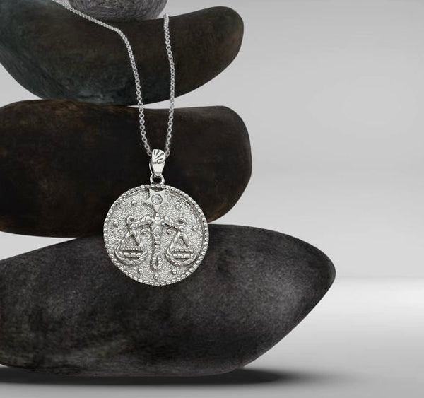 Libra Zodiac Necklace for Women with CZ stone - Sterling Silver