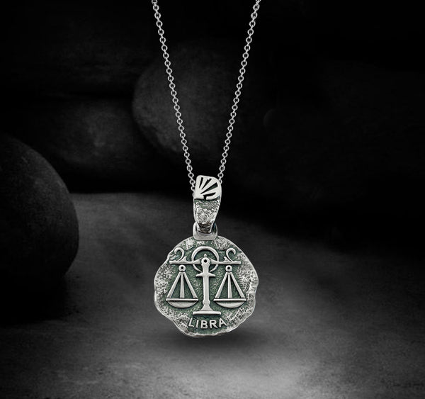 Libra Zodiac Necklace for Men - Oxidised Sterling Silver