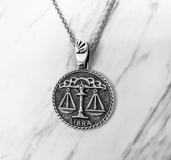 Libra Zodiac Necklace for Men - Oxidised Sterling Silver