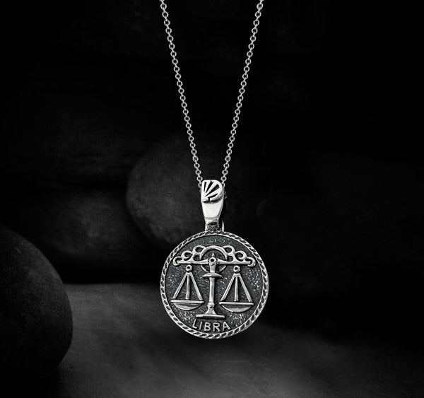 Libra Zodiac Necklace for Men - Oxidised Sterling Silver