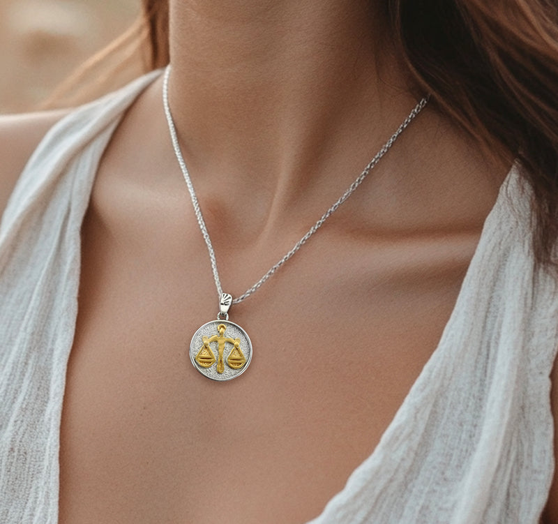 Libra Zodiac Necklace for Women - 14K Gold Vermeil, Two Tone