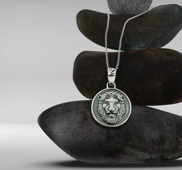 Lion Necklace - Oxidised Sterling Silver