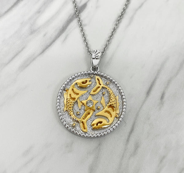 Pisces Zodiac Necklace for Women with Two tone CZ stone - 14K Gold Plating