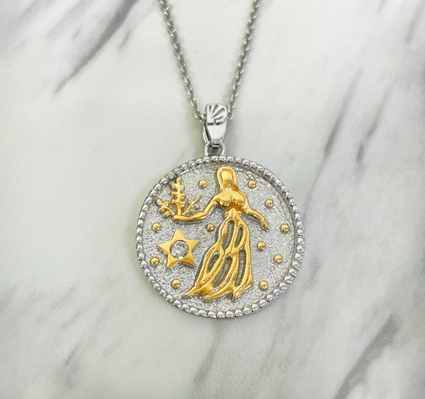 Virgo Zodiac Necklace for Women with Two tone CZ stone - 14K Gold Plating