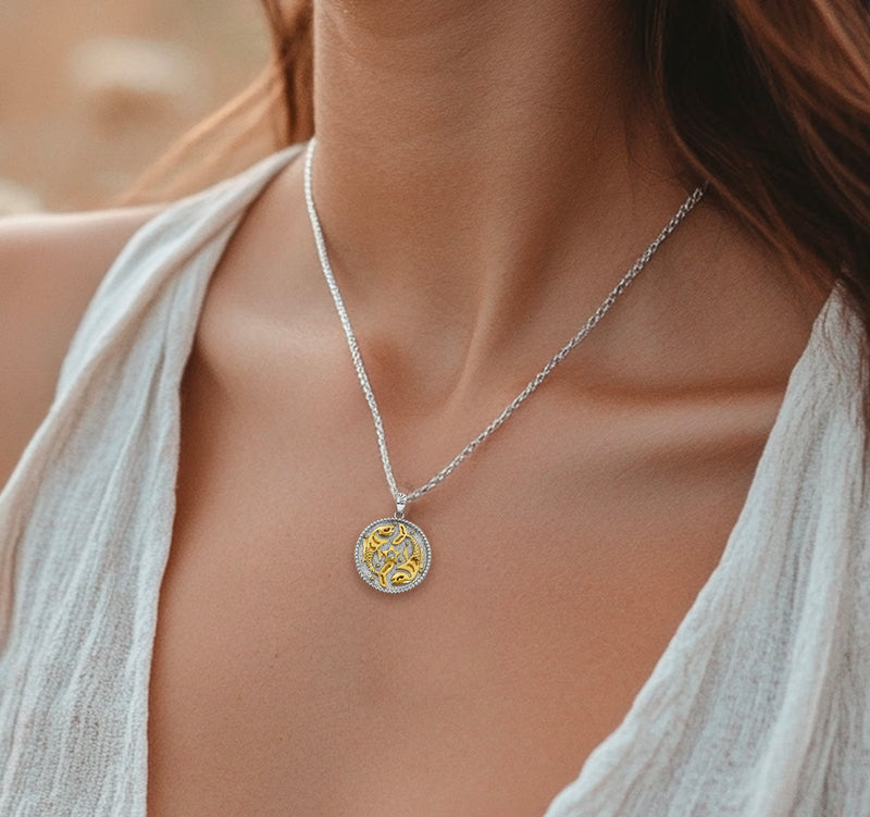 Virgo Zodiac Necklace for Women with Two tone CZ stone - 14K Gold Plating