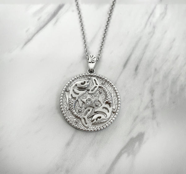 Pisces Zodiac Necklace for Women with CZ stone - Sterling Silver