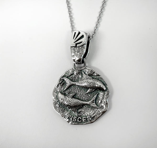 Pisces Zodiac Necklace for Men - Oxidised Sterling Silver