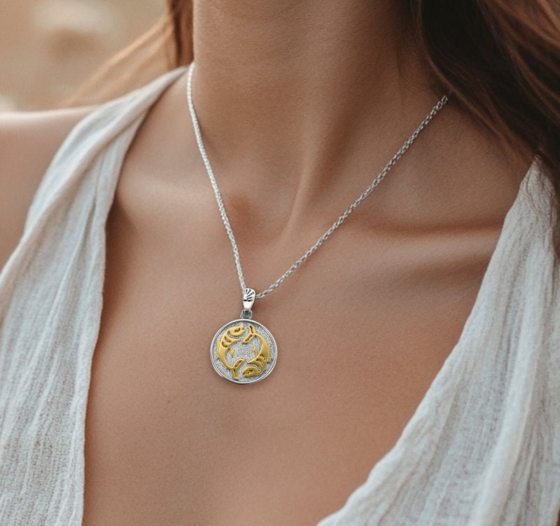 Pisces Zodiac Necklace for Women - 14K Gold Vermeil, Two Tone