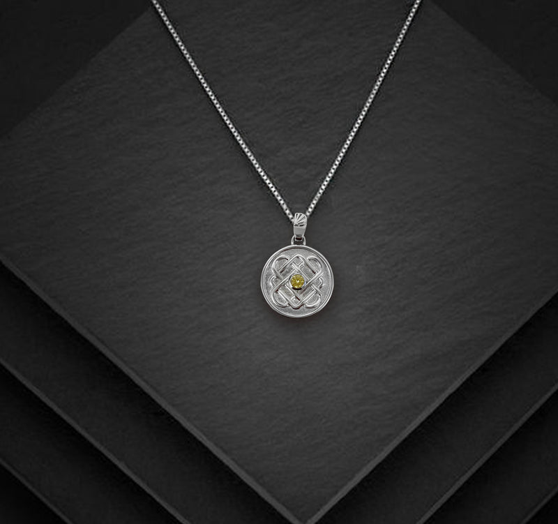 Celtic necklace with yellow CZ stone - Sterling Silver