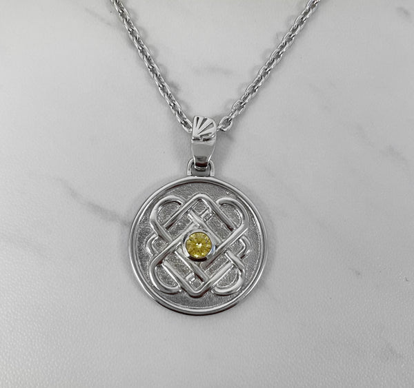 Celtic necklace with yellow CZ stone - Sterling Silver