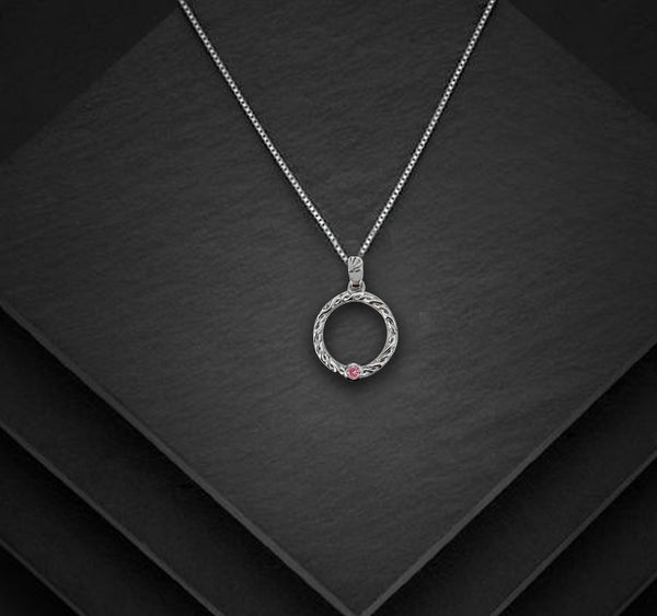 Celtic circle necklace with pink CZ stone - Sterling Silver