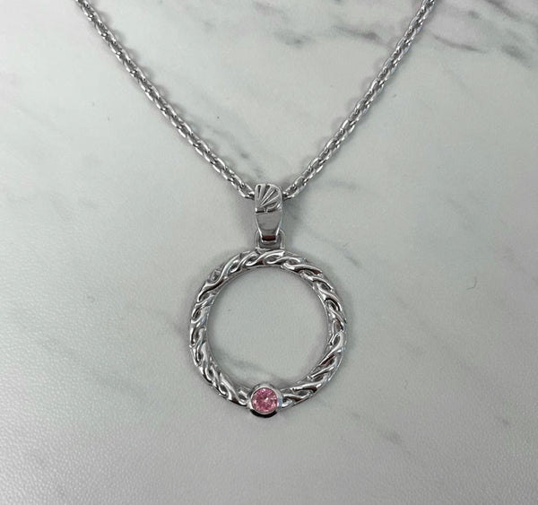 Celtic circle necklace with pink CZ stone - Sterling Silver