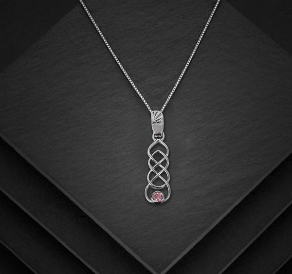 Celtic necklace with pink CZ stone - Sterling Silver