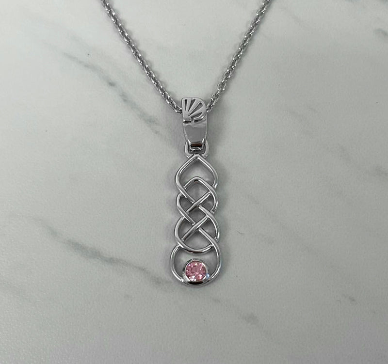 Celtic necklace with pink CZ stone - Sterling Silver