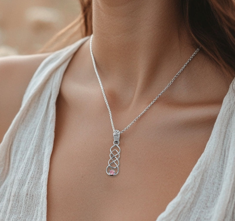 Celtic necklace with pink CZ stone - Sterling Silver