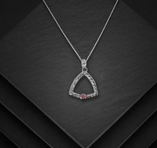 Celtic necklace with pink CZ stone - Sterling Silver