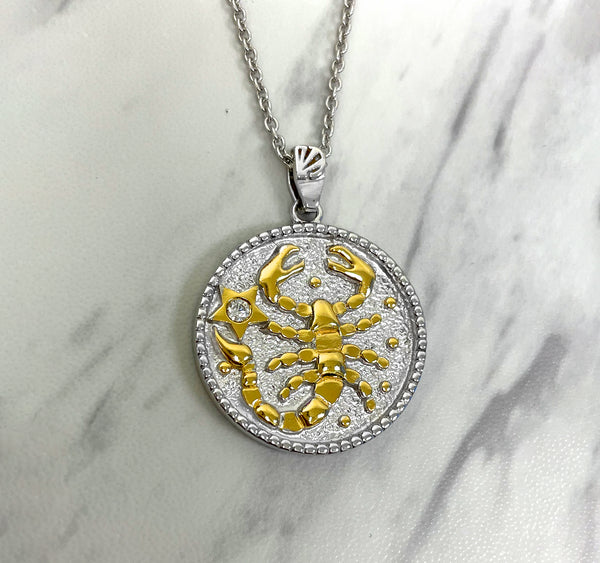 Scorpio Zodiac Necklace for Women with Two tone CZ stone - 14K Gold Plating