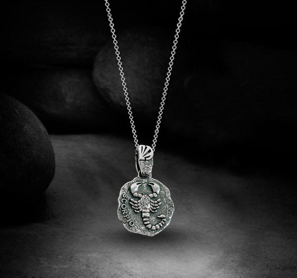 Scorpio Zodiac Necklace for Men - Oxidised Sterling Silver