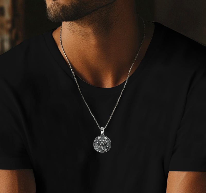 Scorpio Zodiac Necklace for Men - Oxidised Sterling Silver