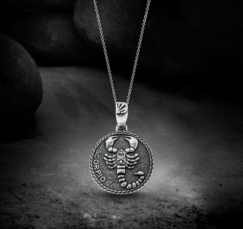 Scorpio Zodiac Necklace for Men - Oxidised Sterling Silver