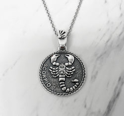 Scorpio Zodiac Necklace for Men - Oxidised Sterling Silver