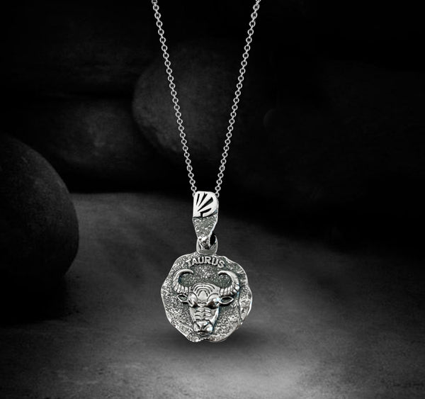 Tarus Zodiac Necklace for Men - Oxidised Sterling Silver